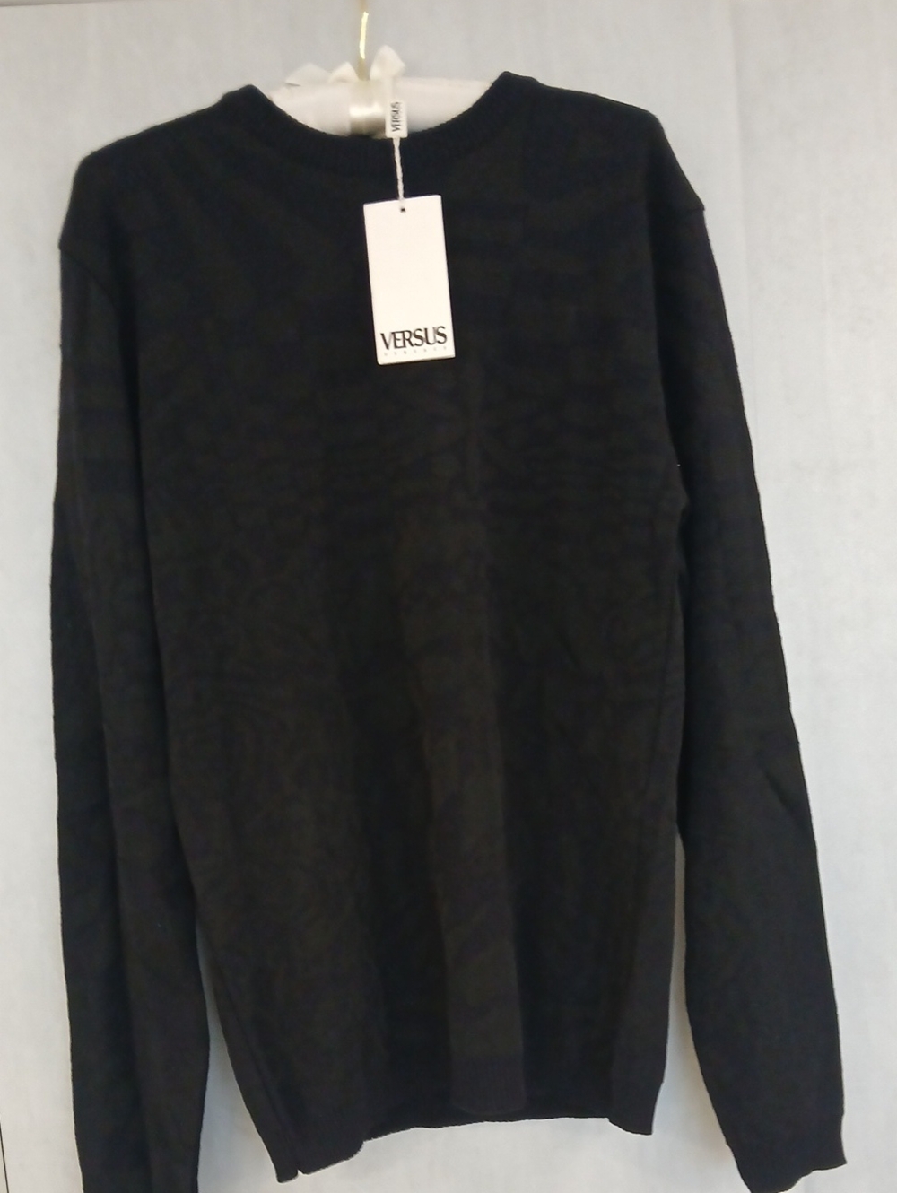 Versace Versus Black Crewneck Sweater with Subtle Jacquard